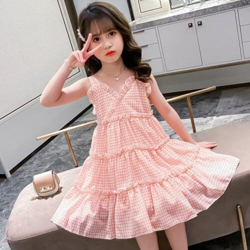 Girls Party Dress 2020 New Summer Sweet Kids Dresses for Girls Sleeveless Plaid Toddler Children Clothing Teens Princess Costume