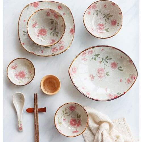Vintage Porcelain Dinner Plates Japanese Pink Flower Dinner Plates Fashion Design Eat Geschirr Set Kitchen Tableware EI50TZ