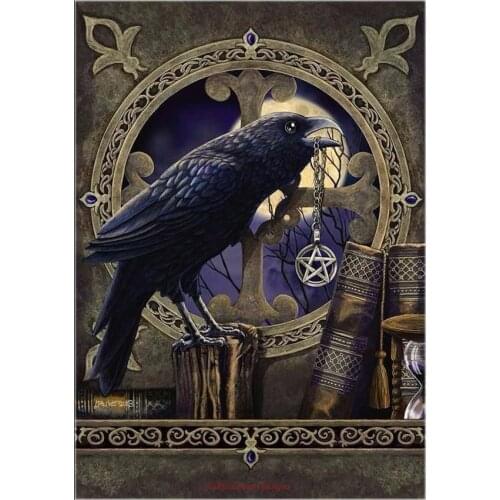 Embroidery Counted Cross Stitch Kits Needlework - Crafts 14 ct Medium Size DIY Arts Handmade Decor - Talisman Crow Pentagram 2