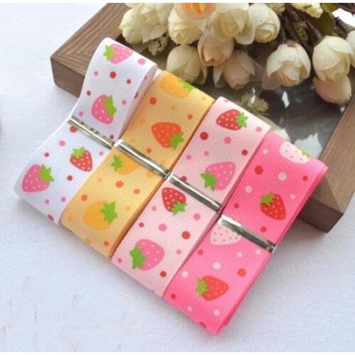 YY DIY Promotion! Grosgrain 4 Patterns Strawberry Printed Ribbon Set Webbing Satin Cartoon Hairbow Ribbon