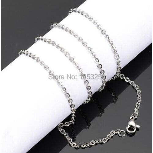 Factory Wholesale Price 100pcs/Lot Stainless steel jewelry Flattened Oval Chain Link Necklace Thin 1.5mm 18'' fix pendant