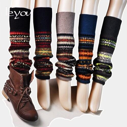 Leyou New Fashion Boot Socks Women Crochet Leg Warmers Striped Beenwarmers Vrouwen Boot Cuffs Leg Warmers Wool