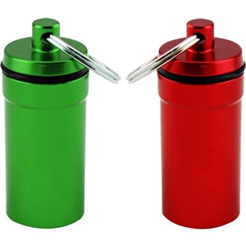 2pcs Aluminum Alloy Airtight Waterproof Small Pill Box Case Holder Containers Capsule Bottles Keychain Key Ring Fob