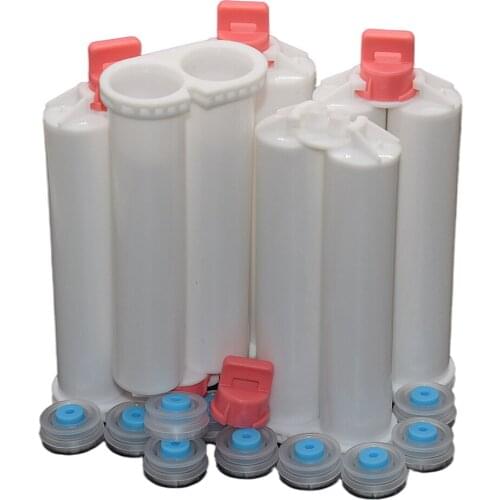 5pc 50ml AB Glue Tube 1:1 Empty Double-Barrel Cartridge with Sealing Pistons Set for Round Type Back 50ml Glue Gun Caulking Guns