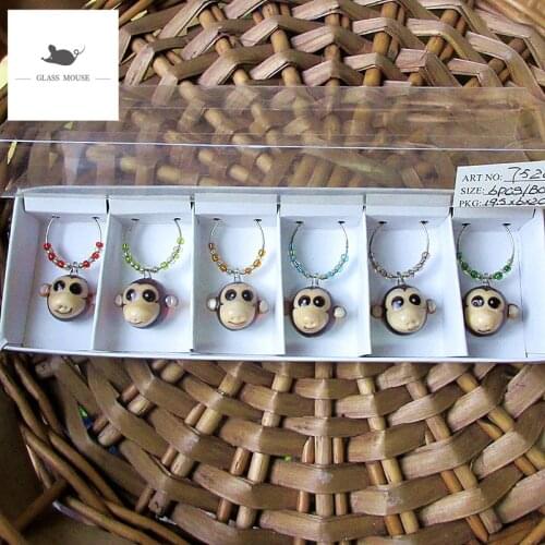 6pcs /set Festival Party Wine Glass Ring Table Decoration Cartoon Monkey Figurine Wine Glass Charms Pendants Decoration Supplies