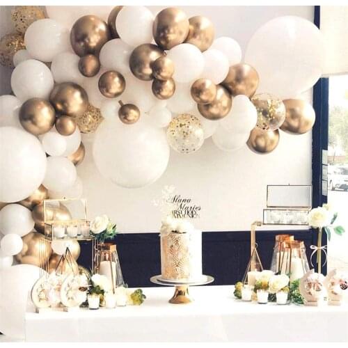 85Pcs White and Chrome Gold Balloon Garland Arch Kit Wedding Birthday Bachelorette Engagements Anniversary Party Backdrop DIY