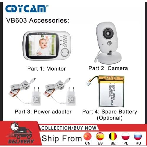Accessories: 3.2 inch Wireless Video Color Baby Monitor,Baby Nanny Security Camera Stand 3M Mini USB Cable for VB603,VB605