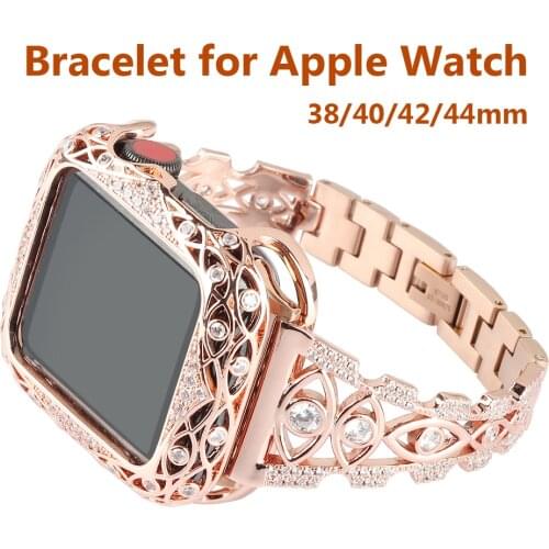 Bling Bracelet for Apple Watch Band 38mm 40mm 42mm 44mm iWatch SE 6/5/4/3 Women Charm Adjustable Strap Stainless Steel Rose Gold