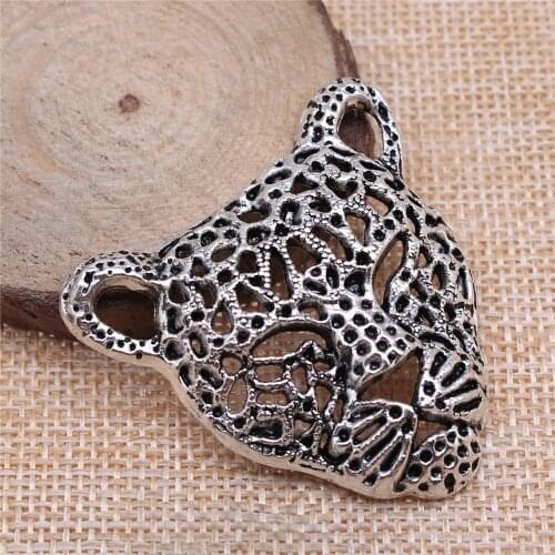 Charms for Jewelry Making Findings Handmade DIY Craft 1pcs Antique Silver Color 45x43mm Leopard Head Charms Pendant
