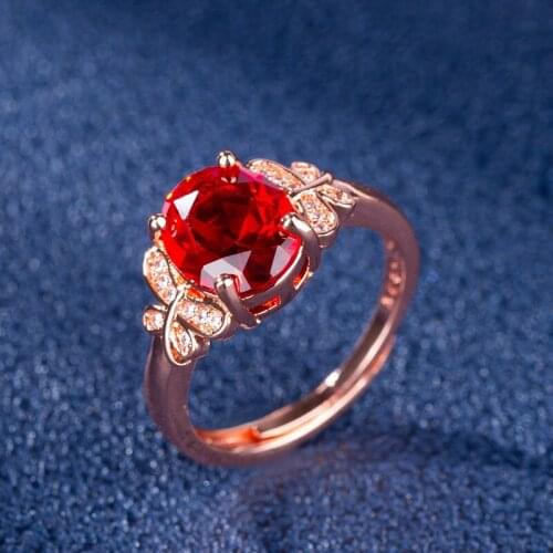 DAIWUJAN Brilliant Big Oval Shaped Rose Red Gemstone Women Rings Luxury Crystal 925 Sterling Silver Jewelry Valentines Day Gift