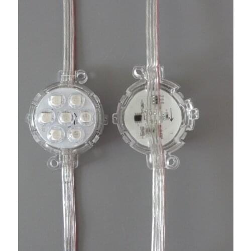 50mm diameter;DC24V;addressable;rgb full color;IP68;UCS2903 pixel module;with clear lens;7pcs 5050 led;1.68W