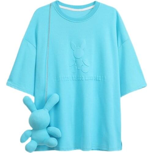 Long t-shirt Top Women Three Dimensional Letter Printed Tshirt Loose Candy Color Girls T Shirt New Woman Tee Free Bunny Pack