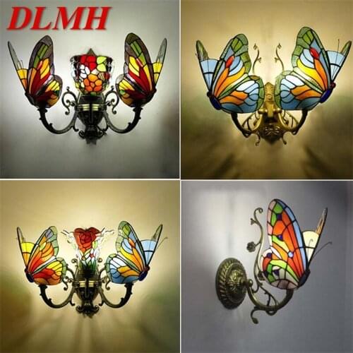 DLMH Tiffany Wall Lights Sconces Modern LED Butterfly Lamps Indoor Fixture For Home Decoration