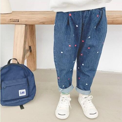 Baby Girl Denim Pants 2020 Autumn New Childrens Paint Dot Graffiti Jeans Kids Boys Casual Cowboy Pants Toddler Trousers 2-7Y