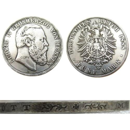 Germany 1888 5Mark Rare Silver Plated Copy Coins