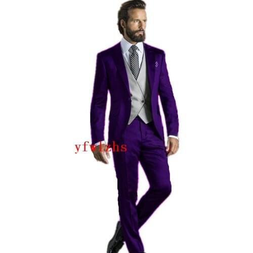 Handsome Groomsmen Peak Lapel Groom Tuxedos Wedding Dress Men Suits Blazer Prom Dinner (Jacket+Pants+Tie+Vest) A807