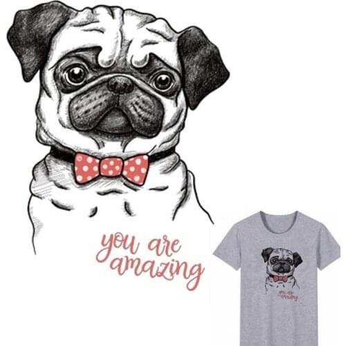 Pug Dog Iron On Patches A-level Heat Transfer Pyrography Washable Patch For DIY Clothes T-Shirt Bags Decoration Printing 25x19cm