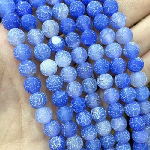 Natural Light Blue Frost Cracked Agates Onyx Round Loose Stone Spacer Beads For Jewelry Making DIY Bracelet Accessories 6/8/10mm
