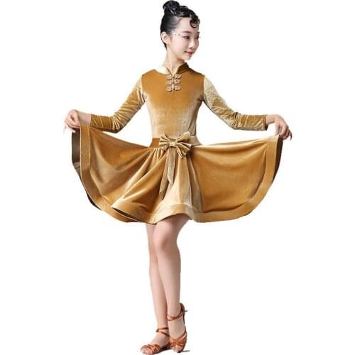 New Girl Fall Winter Latin Dance Dress Children Long Sleeve Professional Show Dancing Uniforms Stage Performance Dance Costumes