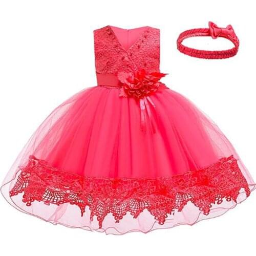 New baby dress bright bead bow knot sweet children skirt bebe reborn dress lace tail princess dress