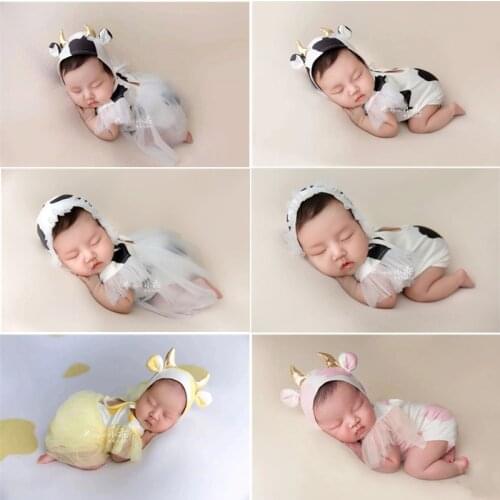 Newborn Photography Clothing Cute Ox Horn Hat+Jumpsuit+Waist Yarn 4Pcs/set Baby Girl Photo Prop Accessories Infant Shoot Clothes