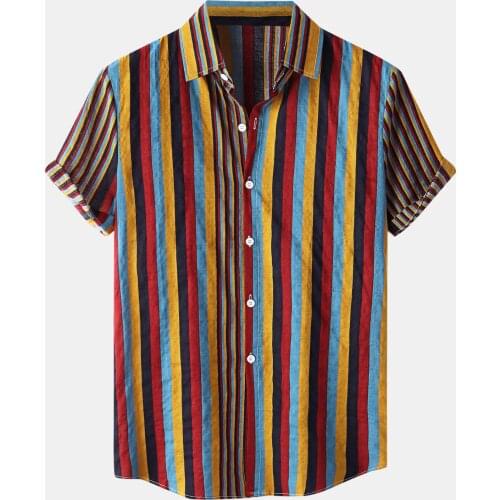 2021 Mens Shirts Casual Daily Vertical Stripe Short Sleeve Button Turn-Down Collar Shirt Plus Size Shirts For Mens Ropa Hombre