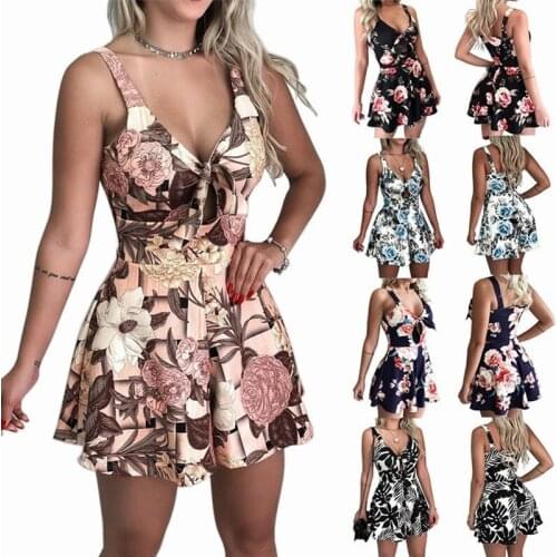Lugentolo Sexy Suspender Jumpsuit Women Summer Fashion Bow Tie Print Plus Size Loose-fitting Shorts
