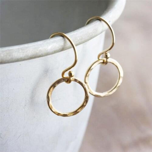 14K Gold Filled Earrings Hammered Circle Jewelry Minimalism Oorbellen Brincos Vintage Pendientes Boho Drop Earrings For Women