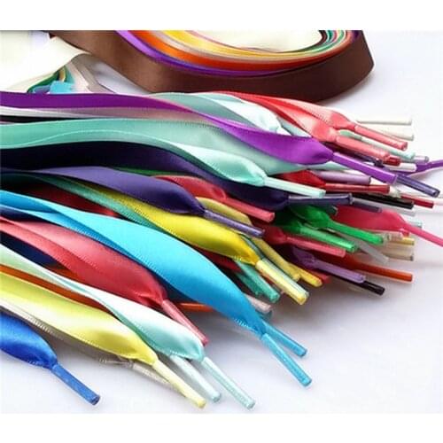 1 Pair Classic Color White Silk Satin Shoelaces 2 CM Width Flat Ribbon Shoe Laces Boots Women Sneakers Shoelace Length 120CM
