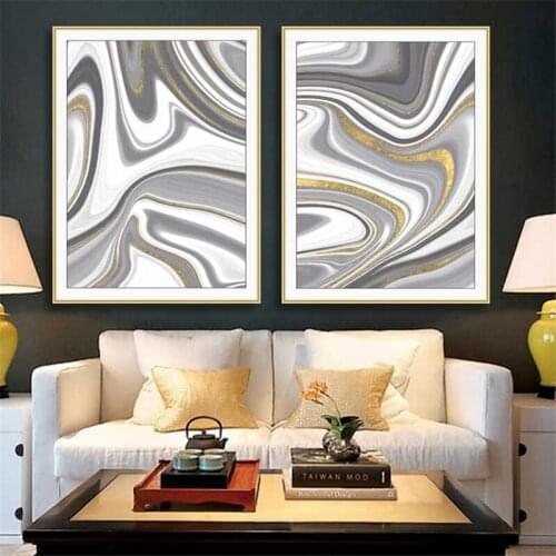 Spray Color Modern Abstraction Scenery River Yellow Line Canvas Painting Wall Frameless Picture Poster Living Room Decoration