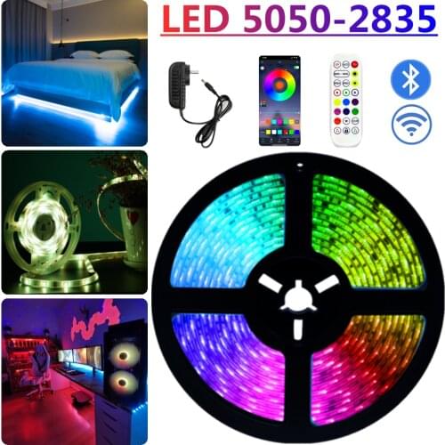 LED Strips Light Luces RGB 2835 SMD 5050 Flexible No Waterproof Tape Diode 5M 15M DC 12V Phone Bluetooth Remote Control+Adapter