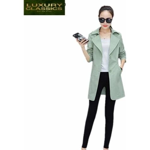 Slim Womens Korean Style Fit Coats 2021 Fashion Female Outerwear Windbreaker Ladies Elegant Long Coat Casual Tops LWL504