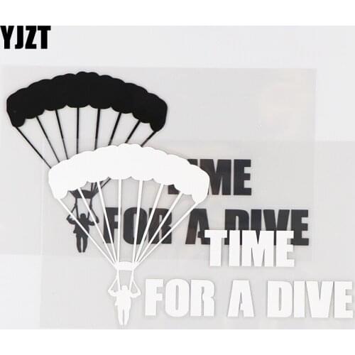 YJZT 16.5×9.6CM Time For A Dive Funny Car Sticker Sky Diving Vinyl Decals Parachute Black / Silver 10A-0651