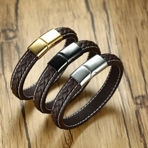 Korean Style Jewelry Stainless Steel Magnetic Buckle Leather Mens Personality Bracelet Leather Vibrato Magnetic Bracelet