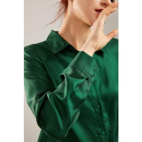 Spring PURE Silk Top Long-sleeve Shirt 100% Mulberry Silk Women Loose Blouse M L XL Free Shipping