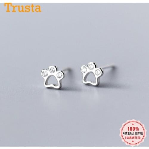 Trustdavis Genuine 100% 925 Sterling Silver Cute Dog Paw Dazzling CZ Stud Earring For Women Fashion Sterling Silver Jewelry DT66
