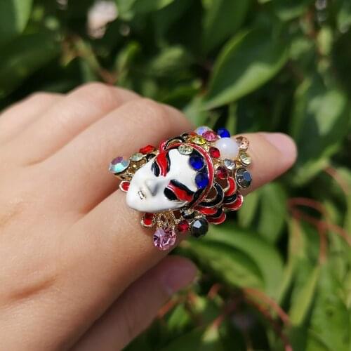 Lost Lady New Chinese Opera Colorful Face Rings Vintage Rhinestone Rings for Women Party Jewelry Exquisite Accessories Gift