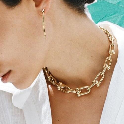 MOGAKU U-shaped Buckle Short Necklace Women Fashion Alloy Chokers Necklaces Unisex Party Chunky Chains Goth Rock Punk Jewelry