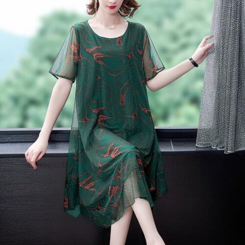 Women Summer Red Print Chiffon Mesh Beach Midi Dress 2021 Vintage Loose 5XL Plus Size Casual Dress Bodycon Elegant Party Vestido