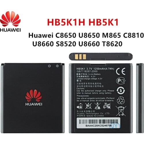 100% Orginal HB5K1H HB5K1 Battery 1250mAh For Huawei C8650 U8650 M865 C8810 U8660 S8520 U8660 T8620 Phone Bateria