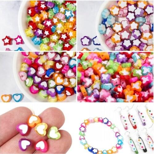 100Pcs Mixed Color White Star/Heart/Flower Diy Beads Acrylic Spacer Beads For DIY Jewelry Making Bracelet Necklace Earrings