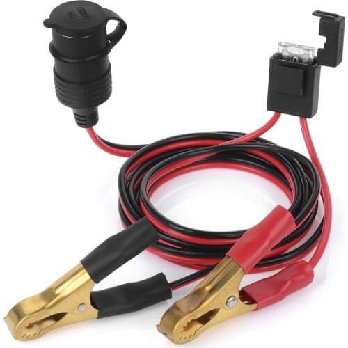 2FT Length with 25A Fuse Case Car Battery Clamp-on Extension Charge Cable Car Cigarette Lighter Socket UL SPT-2 16AWG/2C 12V/24V