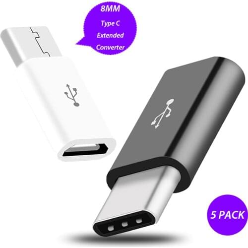 5Pack 8MM Long USB Type C Adapter For Oukitel K5000 Blackview BV8000 Pro Micro USB Female To Type-C Male Converter Adapter Cable
