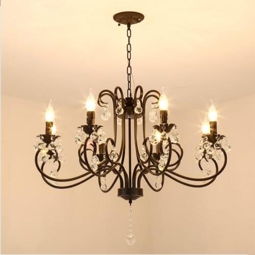 American crystal chandelier bedroom living room lamp retro personality wrought iron candle stairwell clothing store chandelier