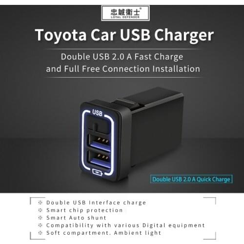 Car USB charger quick charge 2.0A 220V 2 Port USB2.0 for iphone Micro USB Type C Phone Charge for Toyota all models universal