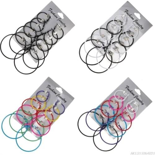 Free Shipping 6 Pairs/Set Hoop Earrings Women Jewelry Circle Fashion Black White Charm Simple Hoop Earrings ly6 21 wholesales