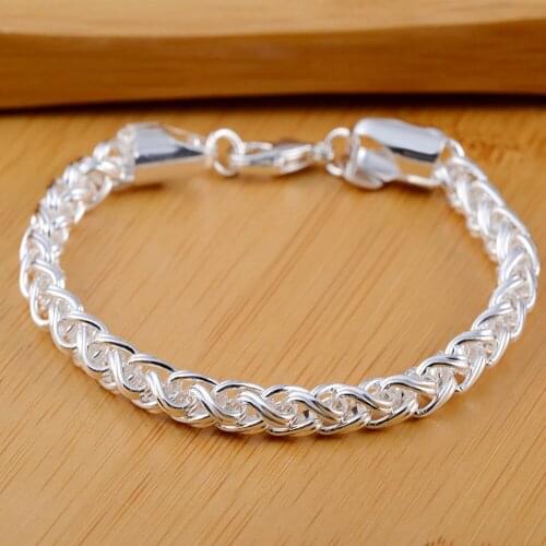 Silver 925 Bracelets for Women 8mm Twist Chain Bracelet & Bangles Wristband Pulseira Femme Wedding Party Jewelry Accessories