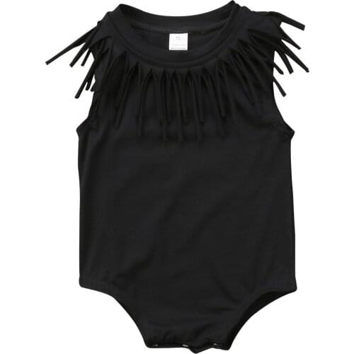 Baby Girls Boy Cute Toddler Black/Green Tassel Sleeveless Bodysuit Clothes Jumpsuit Bodysuit Outfits Size 0-24M