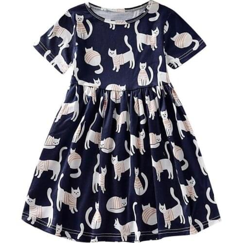 Girls Cute Print Baby Girls Summer Dress Kids Party Clothes O-neck Short Sleeve Pleated Princess toddler Dresses PNLO