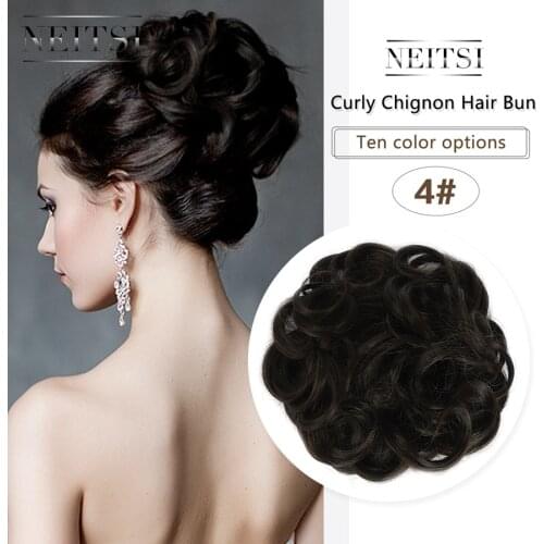 Neitsi Synthetic Hair Bun Elastic Scrunchie Chignon Clips In Fake Hair Extensions High Temperture Fiber Hairpieces Headwear